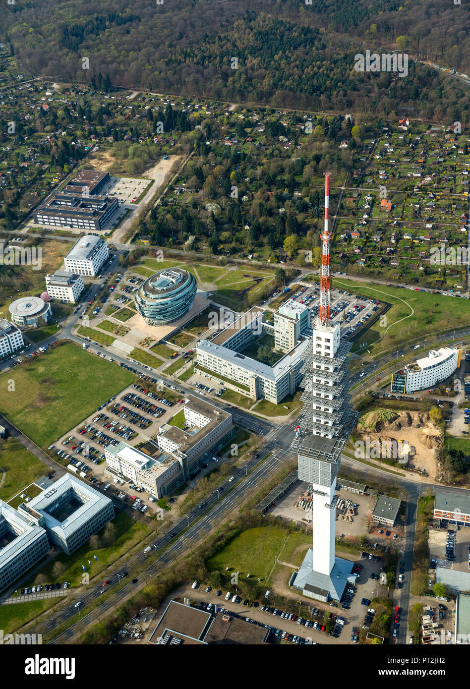 Bürohochhaus Heise Hauptsitz in Hannover in Kugelform, Heise Media GmbH & Co. KG, besondere Architektur, Telemax, Telekommunikation Turm in Hannover, Hannover 9, Hannover, Landeshauptstadt, Niedersachsen, Deutschland Stockfoto