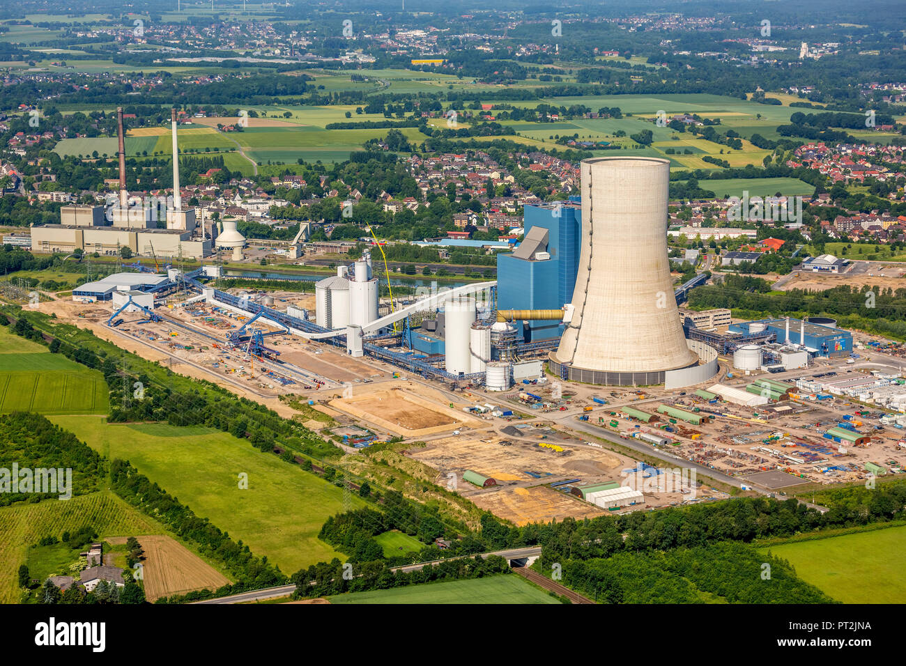 Kraftwerk Datteln 4, Kohlekraftwerk, Bau nach dem Bau freeze, Datteln, Ruhrgebiet, Nordrhein-Westfalen, Deutschland Stockfoto