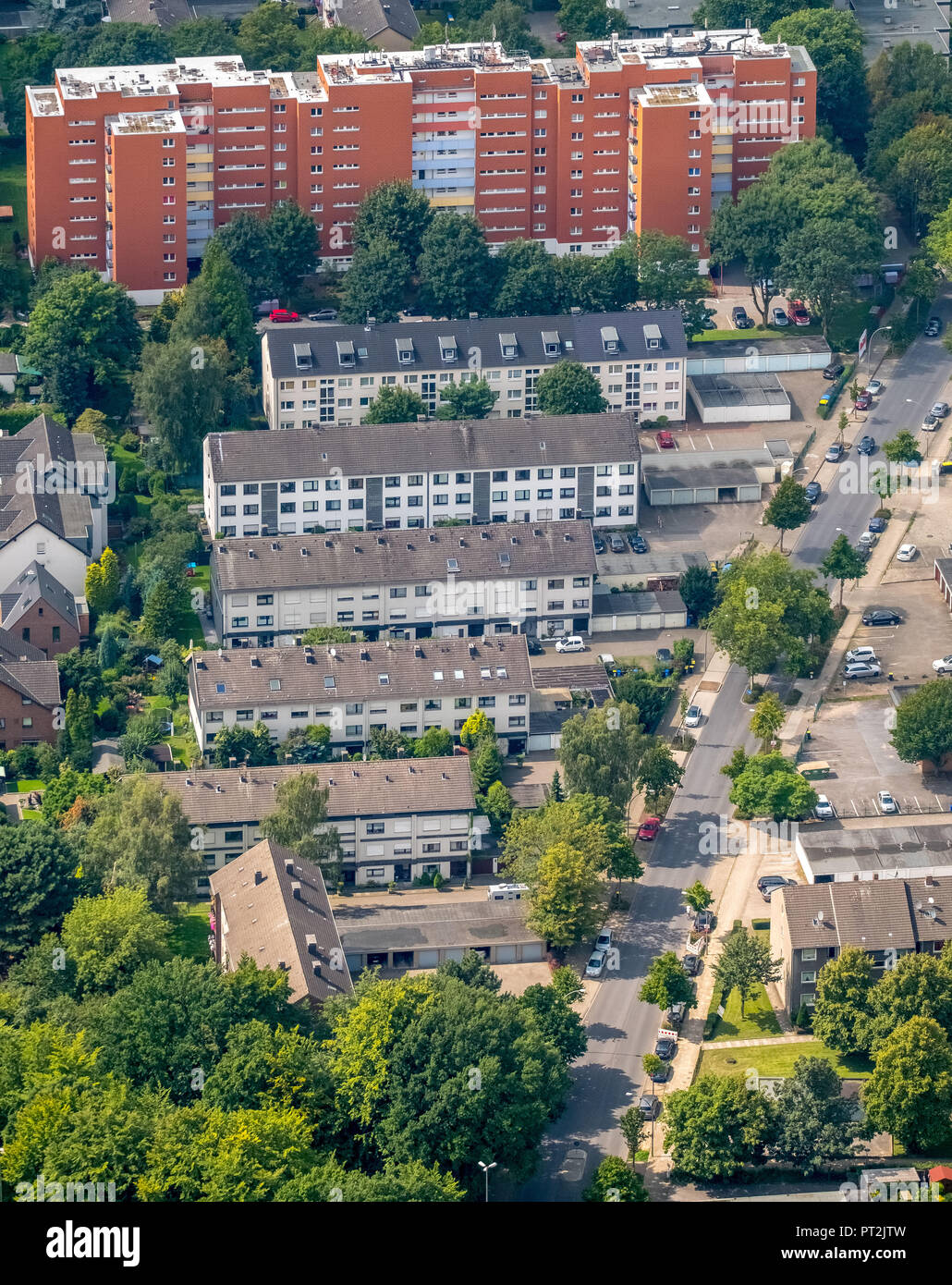 Apartment Blocks, Apartments und hohen Anstieg Tunnelstraße im Ort Zweckel, Gladbeck, Ruhrgebiet, Nordrhein-Westfalen, Deutschland Stockfoto