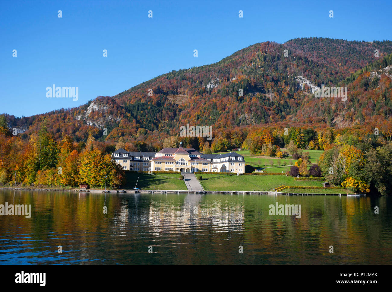 Österreich, Oberösterreich, Salzkammergut, Sankt Wolfgang, Ried am Wolfgangsee, Wolfgangsee, Stockfoto