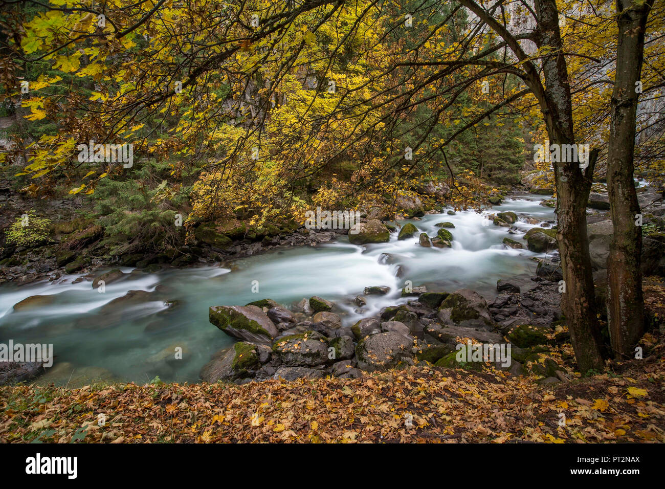 Fluss in Orrido di Pré-Saint-Didier Valdigne, Aostatal, Italien Stockfoto