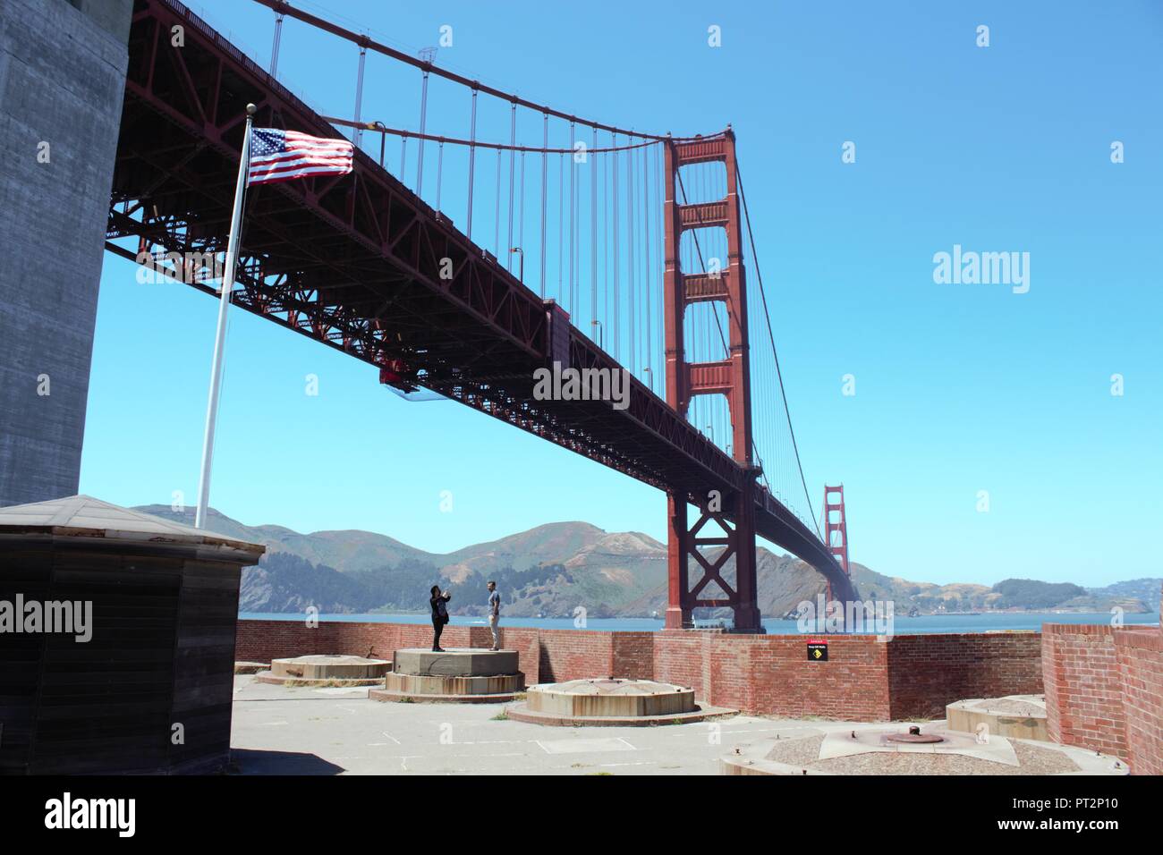 Die Golden Gate Bridge als von Fort Point in San Francisco, Kalifornien, USA gesehen Stockfoto