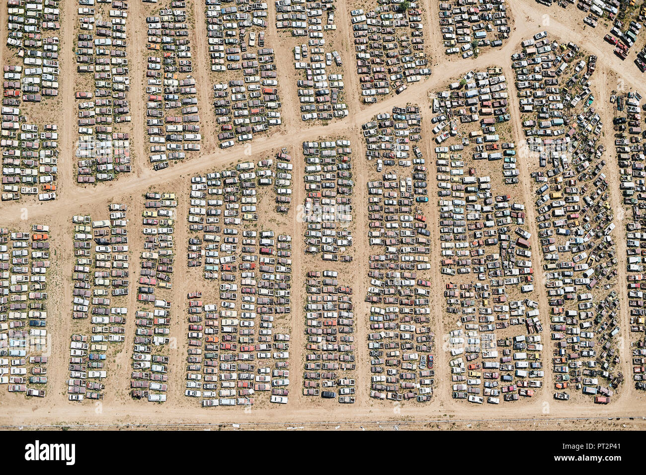 USA, Antenne von einem Auto Schrottplatz in östlichen Colorado Stockfoto