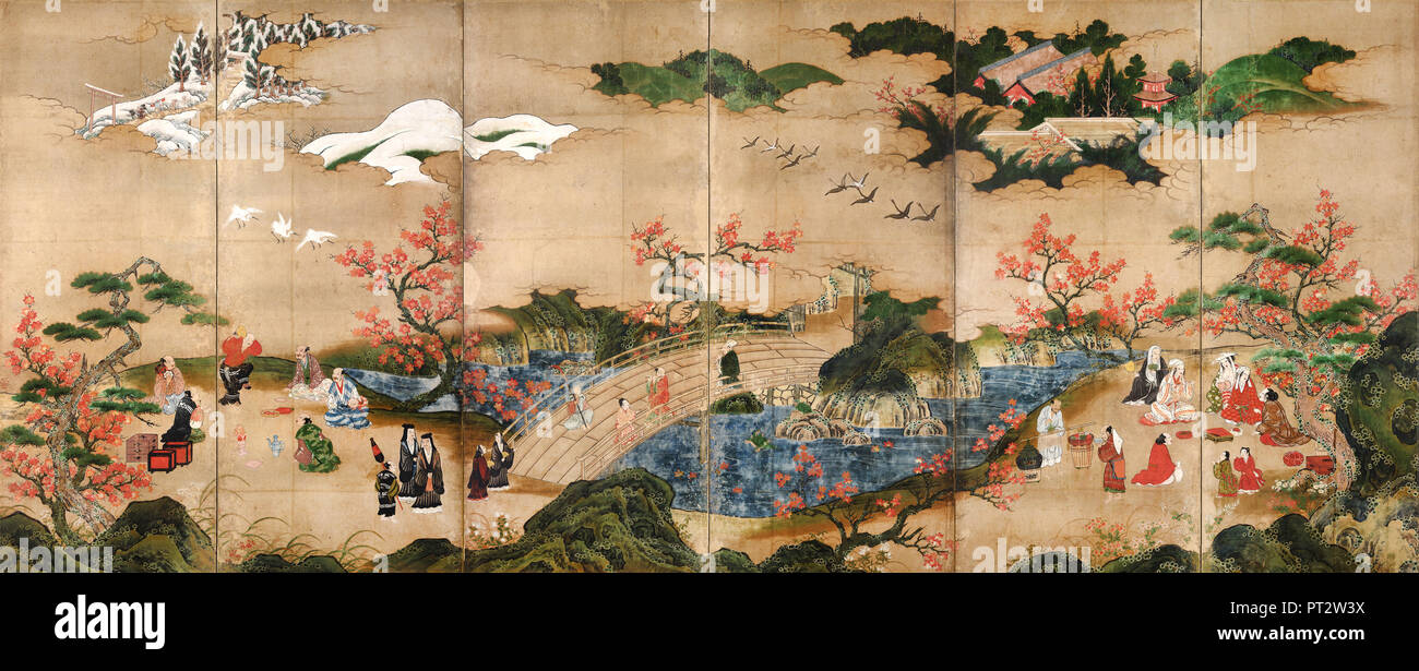 Kano Hideyori, Ahorn Zuschauer, 16. Jahrhundert, Farbe auf Papier, Tokyo National Museum, Japan. Stockfoto