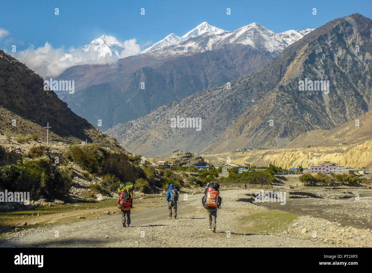 Nepal, Himalaya, Mustang, Annapurna Circuit, Oberer Mustang Trek, Kali Gandaki, Tal, von jomsom nach Kagbeni, Touristen, Stockfoto