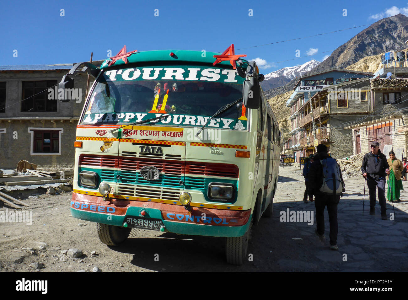 Nepal, Himalaya, Mustang, Annapurna Circuit, Oberer Mustang Trek, Kali Gandaki Tal, Bühne Lupra - Jomsom, Trainer, Stockfoto