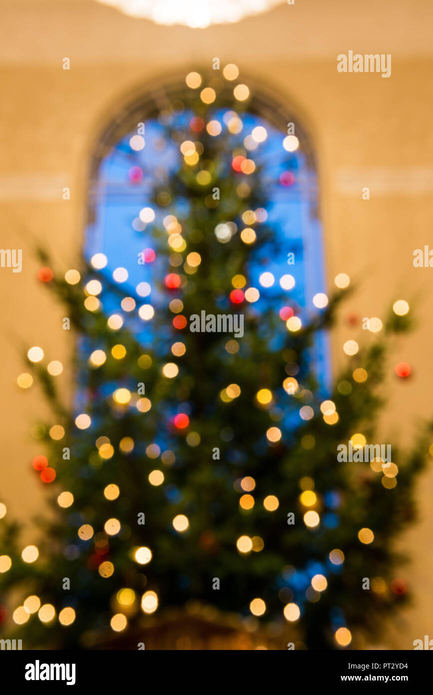 Weihnachtsbaum, geschmückt, Lichter, blur Stockfoto