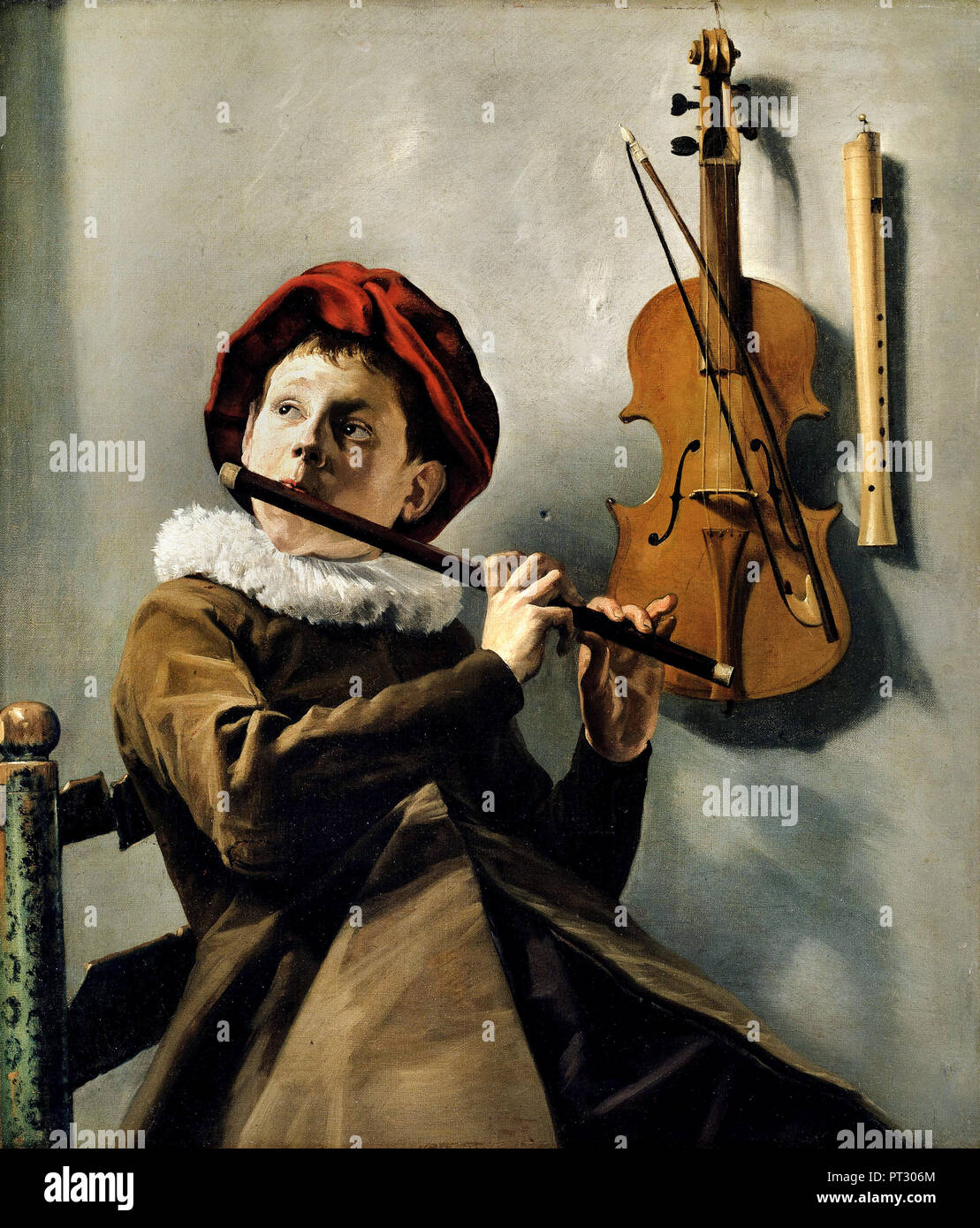Judith Leyster, Junge Flötenspieler/Junge spielt die Flöte, ca. 1630 Öl auf Leinwand, Nationalmuseum, Stockholm, Schweden. Stockfoto