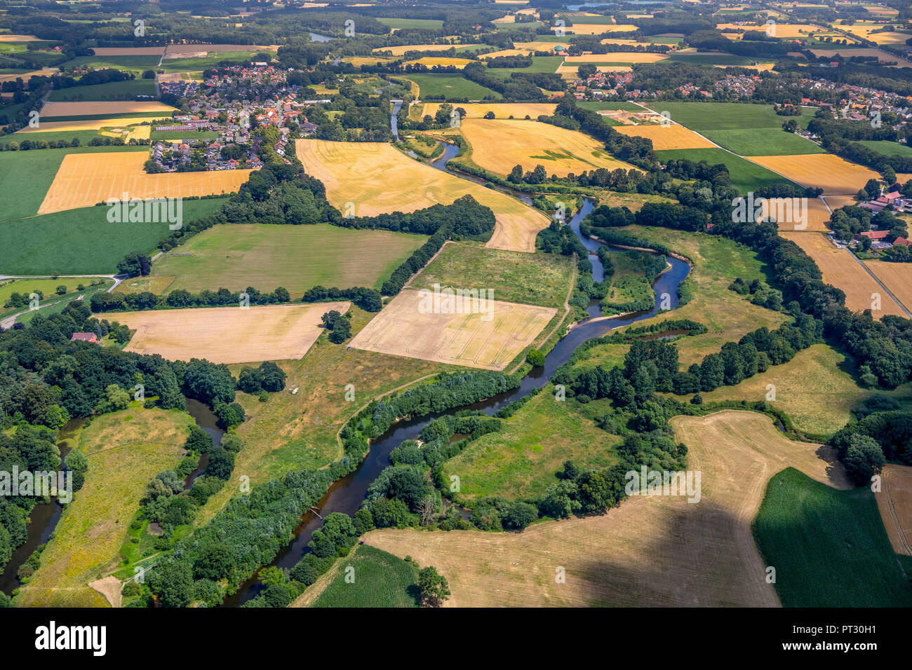 Luftaufnahme, Ems Kurve, Mäander, in der Nähe von warendorf, Münsterland, Nordrhein-Westfalen, Deutschland Stockfoto
