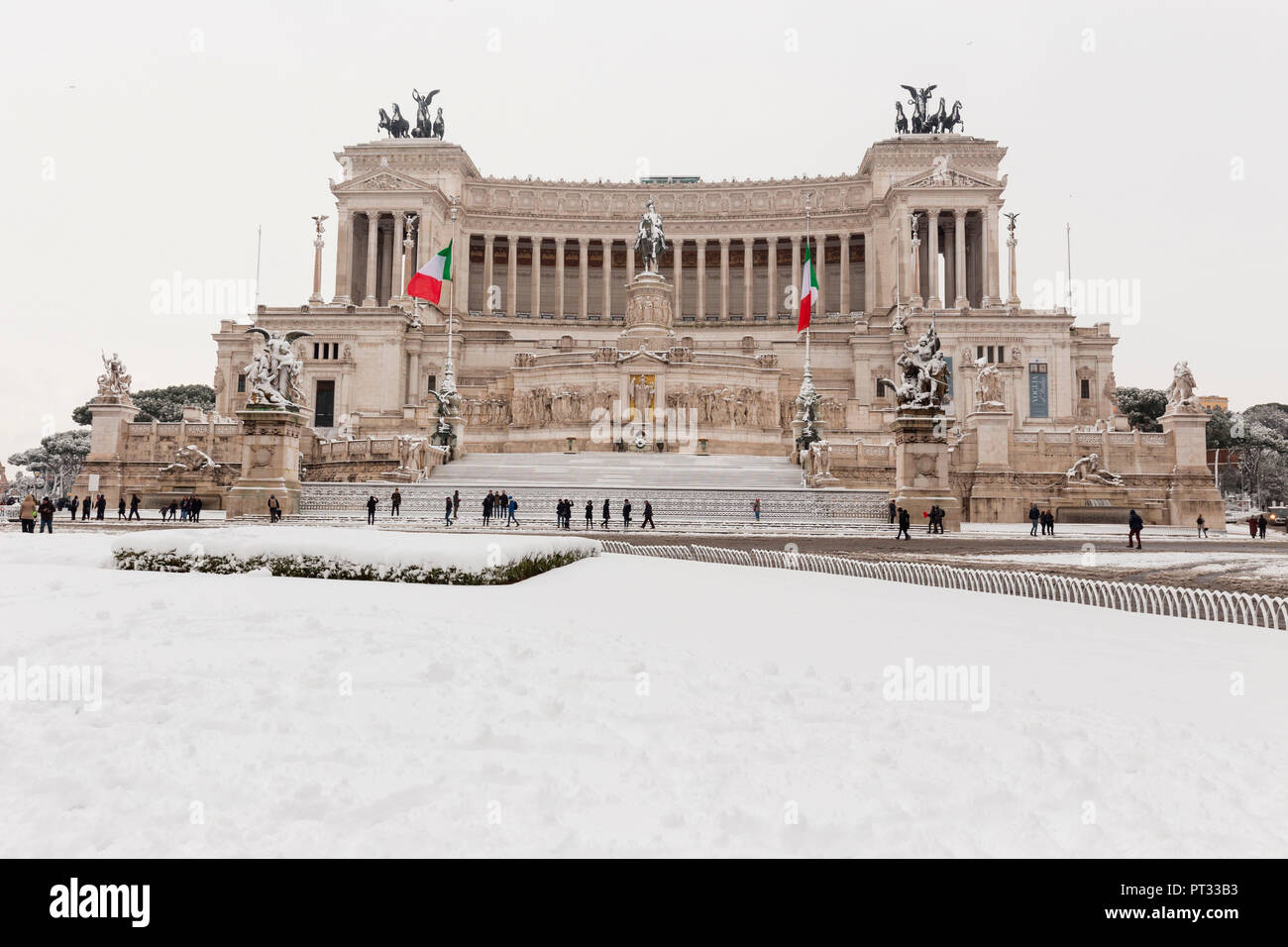 Vittoriano und die Piazza Venezia, die während des großen schneefall von Rom in Europa 2018, Italien, Latium, Provinz Rom, Rom Stockfoto