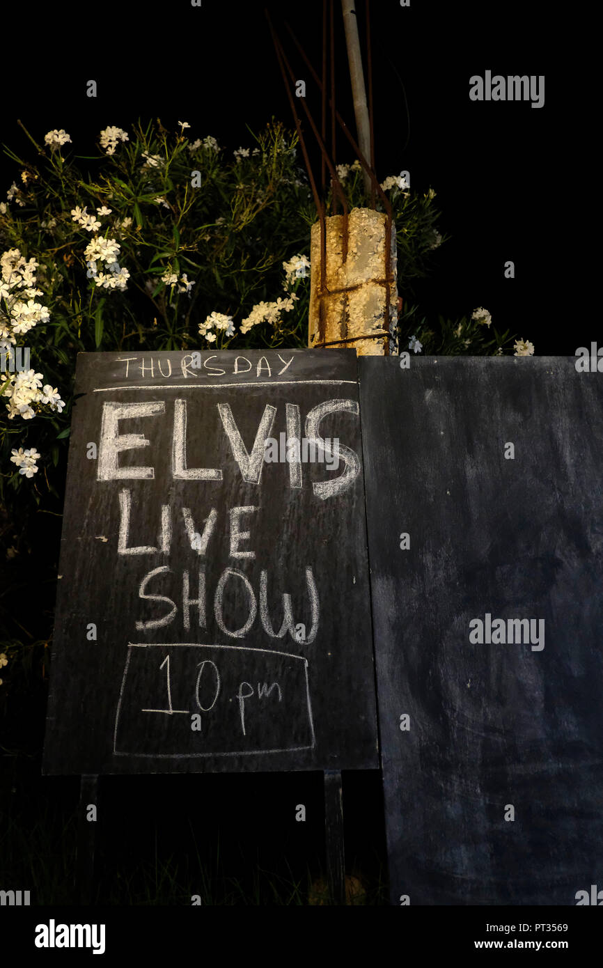 Europa, Griechenland, Korfu, Tafel, Informationen, Elvis Live Show Stockfoto