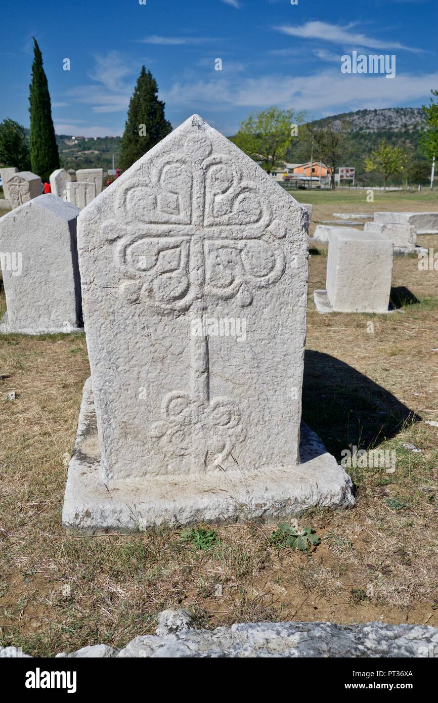 Stećci, alte megalithische Grabsteine an Radimlja alten Nekropole bei Vidovo Polje in der Nähe von Stolac, Bosnien und Herzegowina Stockfoto