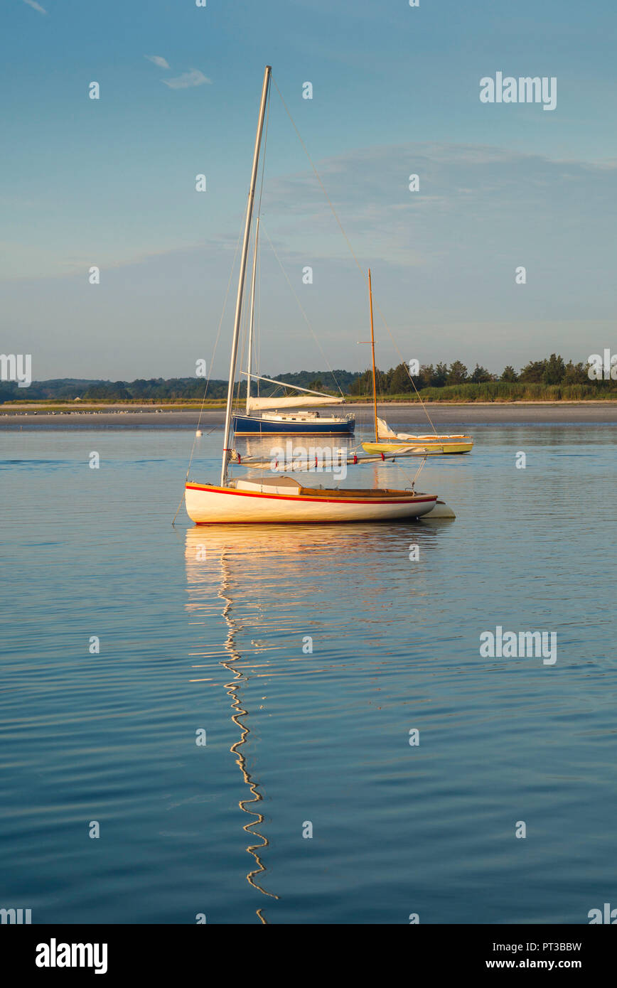 USA, New England, Cape Ann, Massachusetts, Annisquam Annisquam, Fluss, Segelboote, Dawn Stockfoto