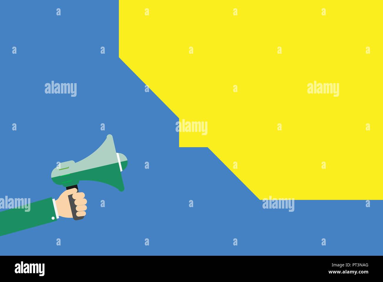 Flaches Design business Vektor-illustration leere Vorlage esp isoliert Minimalistische Grafik layout Vorlage für Werbung. Die menschliche Hand Megaphon Stock Vektor