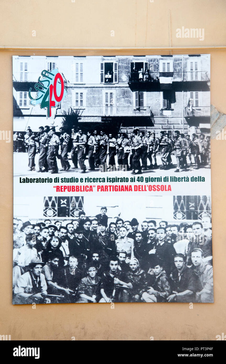 Die Erinnerung an die Partisanen "Republik" von Ossola bis 1944 in Domodossola, Piemont, Italien, trotz der deutschen Besatzung Stockfoto