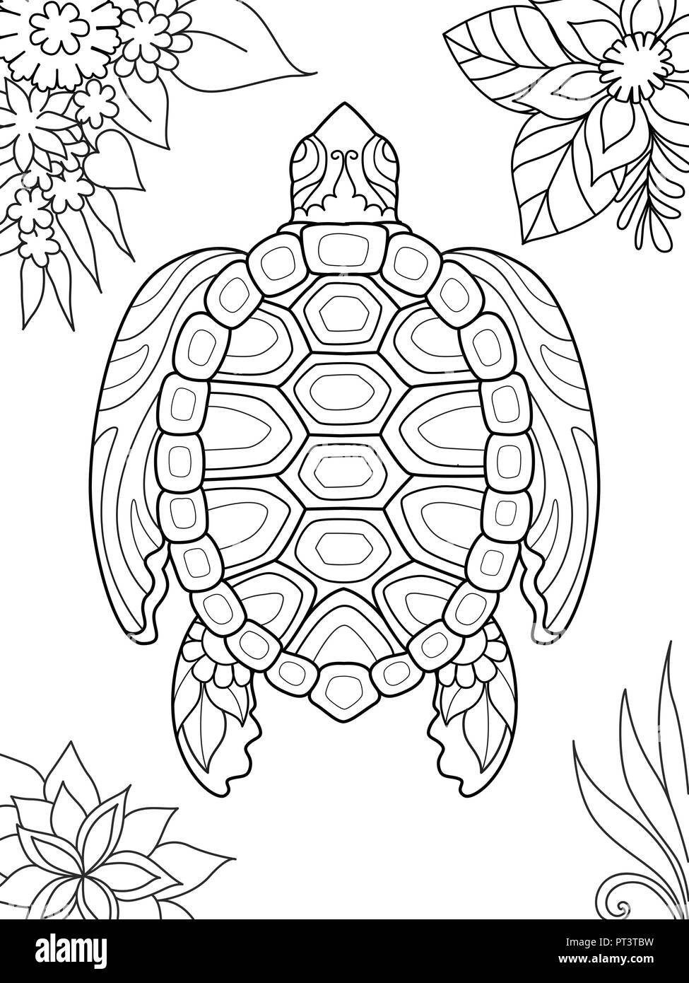 Simple Line Art von Schildkröten schwimmen für malbuch Seite auf Smartphone App. Vector Illustration Stock Vektor