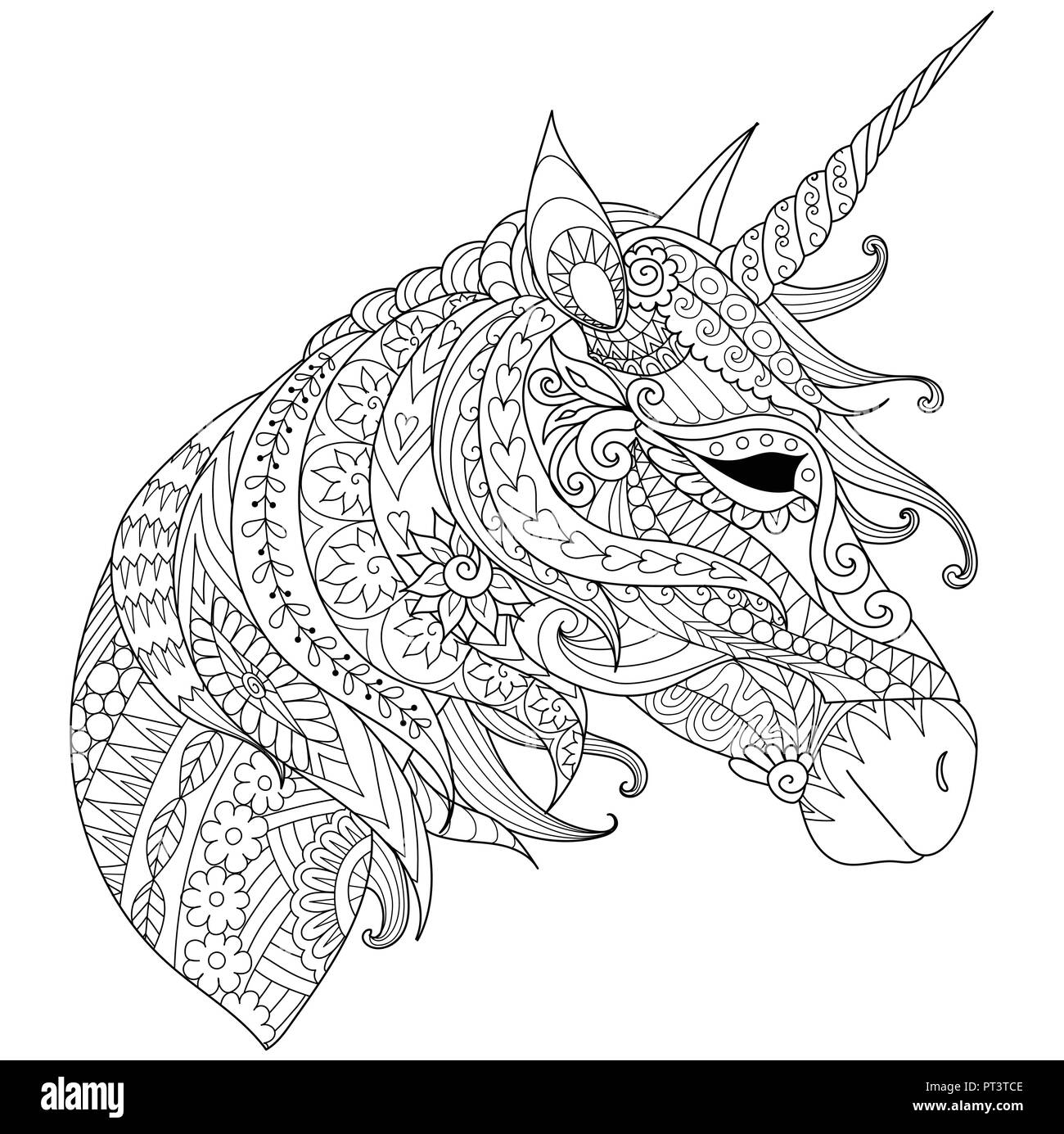 Malbuch für Erwachsene. Färbung Bilder mit fairytale magic Einhorn, können auch für das Drucken auf dem Produkt verwendet werden. Vector Illustration Stock Vektor