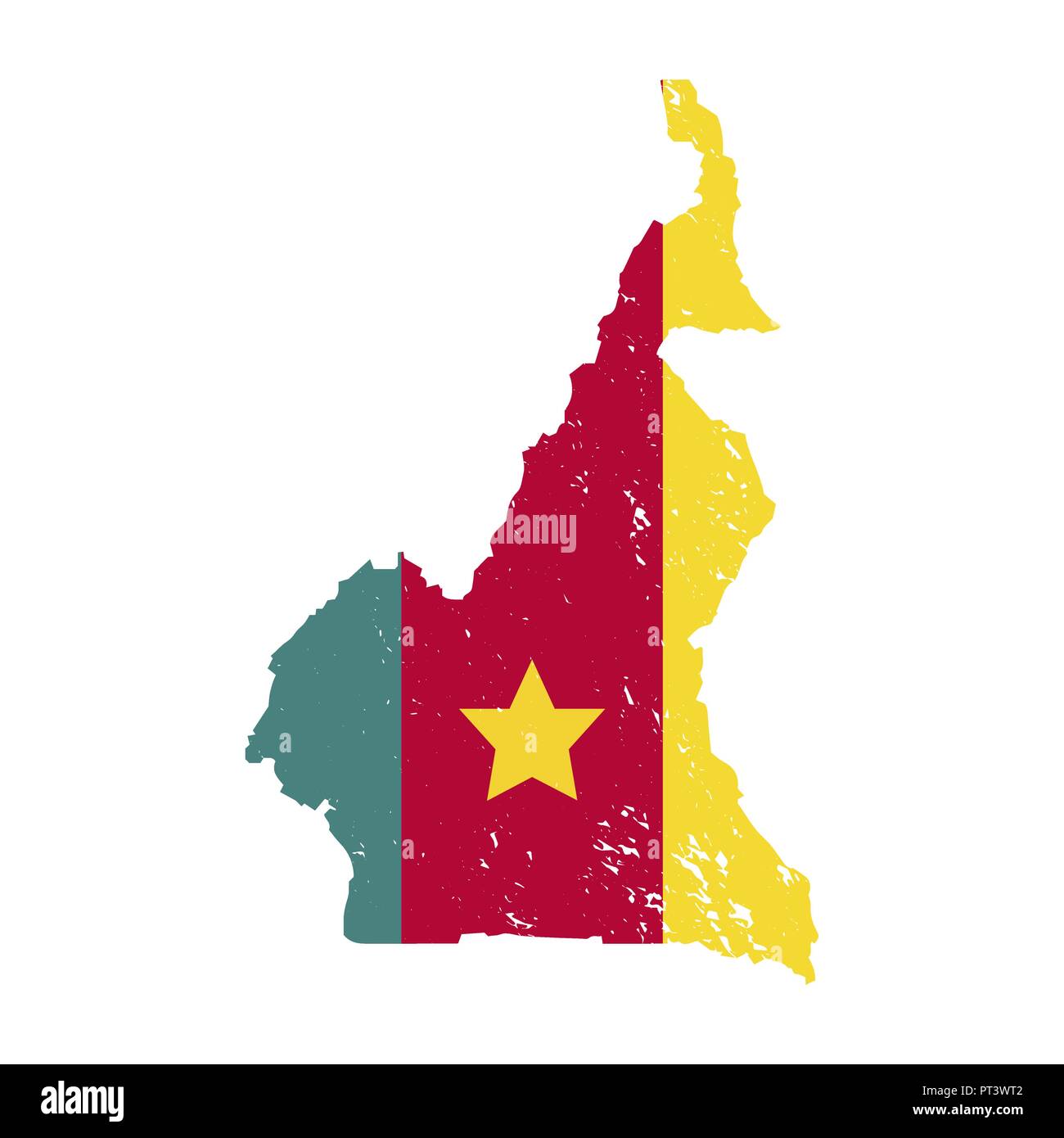 Kamerun land Silhouette mit Flagge auf weißem Hintergrund Stock Vektor