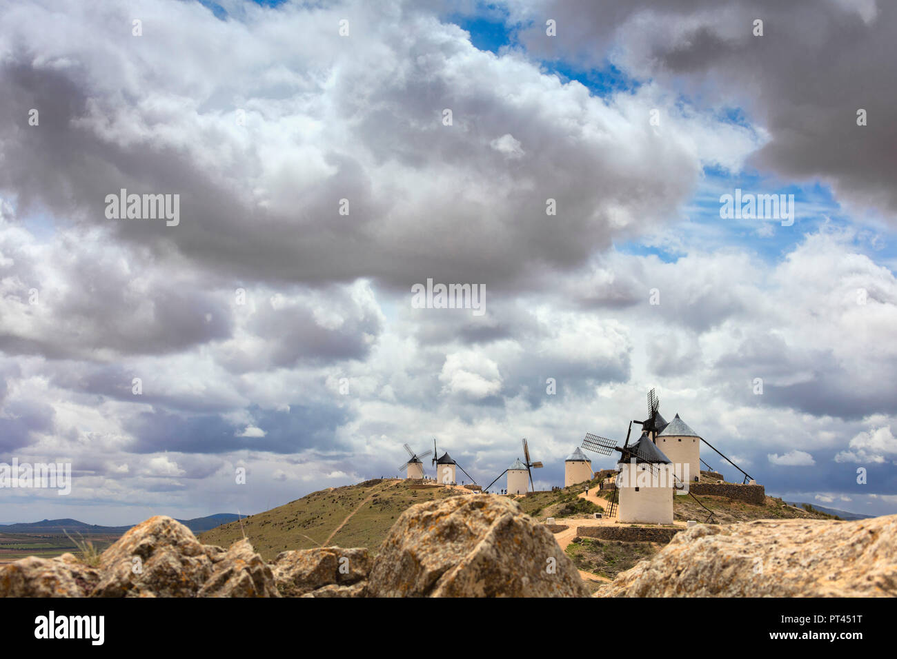 Die Windmühlen von Consuegra, Don Quixote route, Provinz Toledo, Kastilien-La Mancha, Spanien Stockfoto