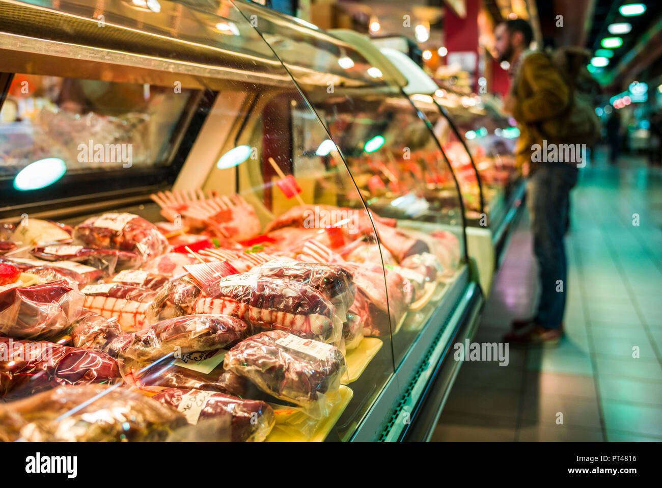 Kanada, Quebec, Montreal, Marche Atwater Market, Metzgerei Abschaltdruck Stockfoto