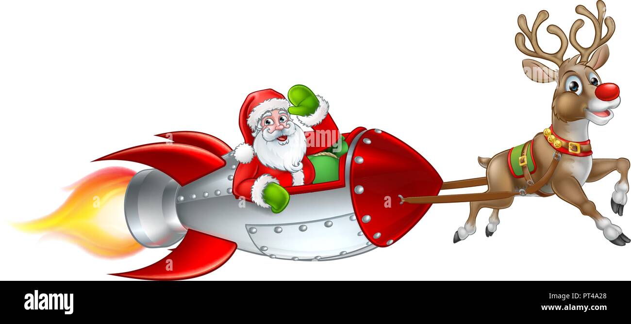 Santa Rakete Schlitten Weihnachten Cartoon Stock Vektor