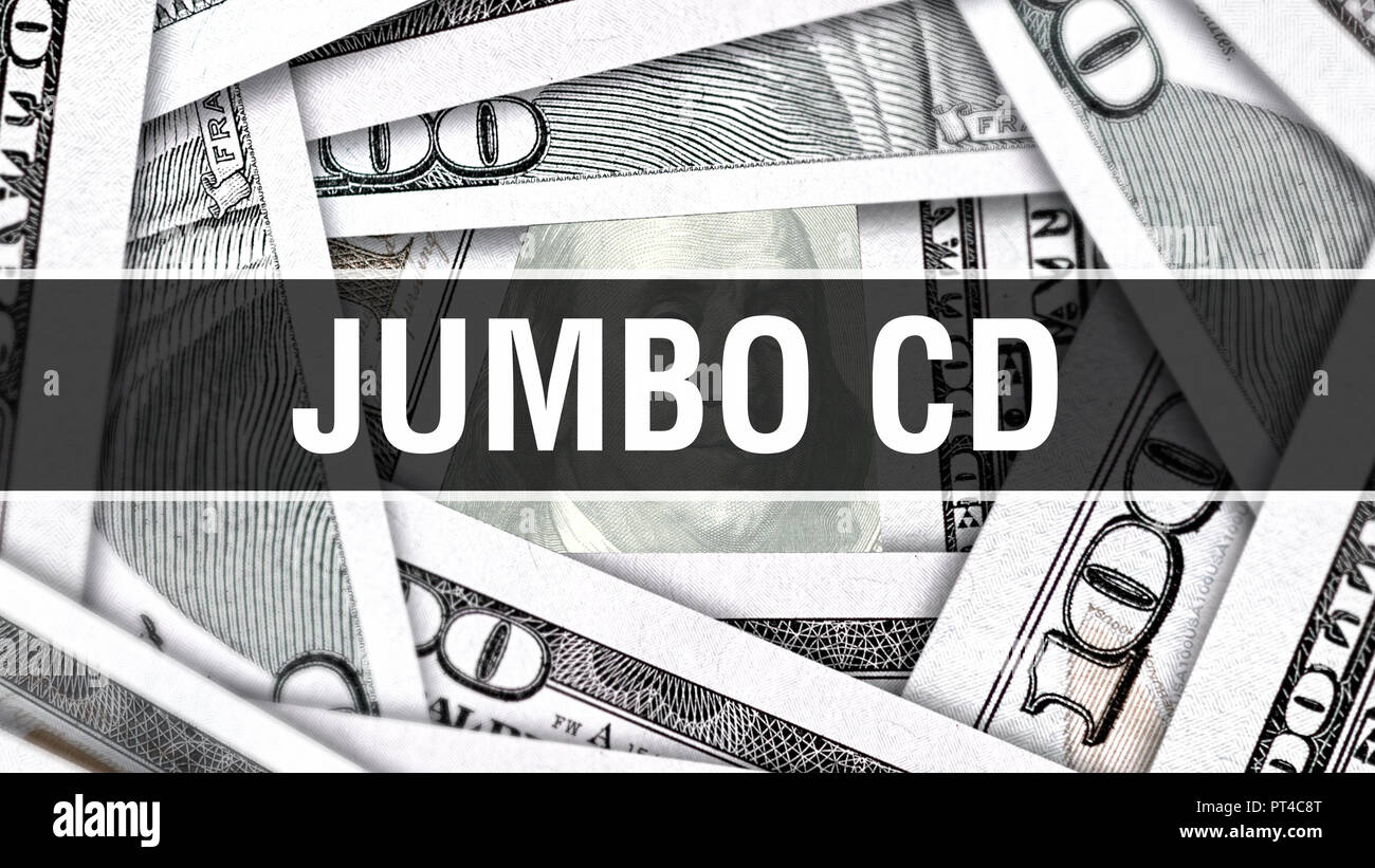 Jumbo CD Nahaufnahme Konzept. Amerikanische Dollar Bargeld, 3D-Rendering. Jumbo CD bei Dollar Banknote. Finanzielle USA Geld Banknote kommerzielle Geld investm Stockfoto