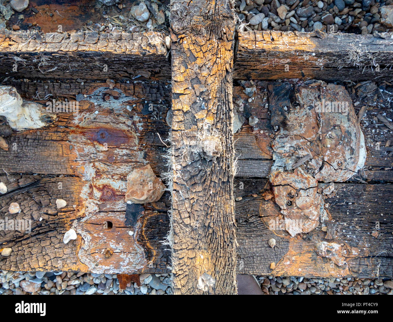 Details der marine Wreckage, Farben und Texturen erstellt von Rost und erschütternde Stockfoto