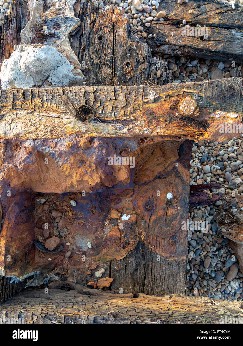 Details der marine Wreckage, Farben und Texturen erstellt von Rost und erschütternde Stockfoto