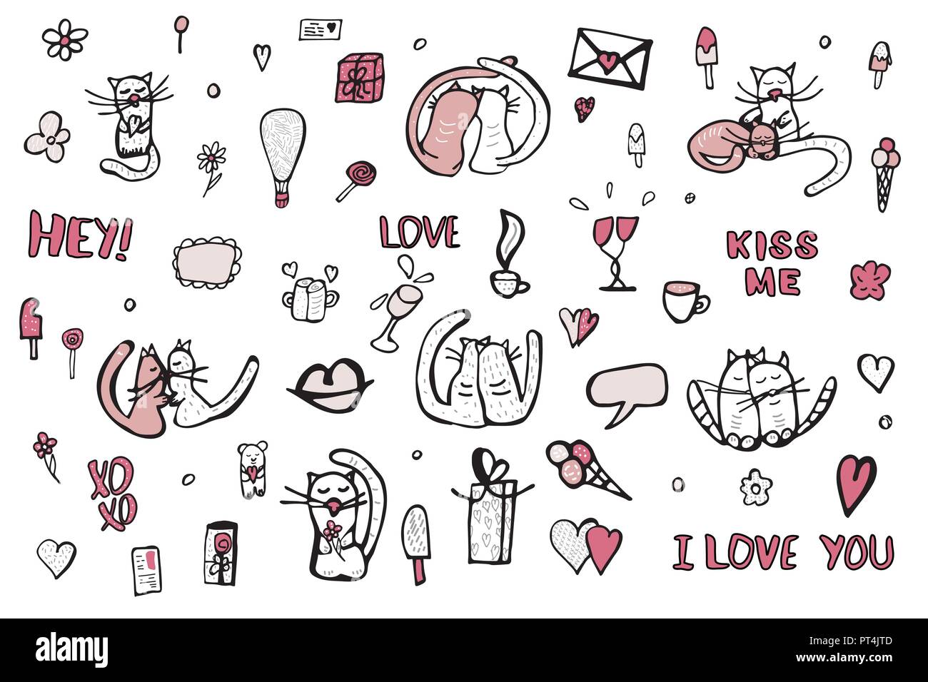 Set Mit Niedlichen Liebe Symbole Katzen Zitate Von Mir