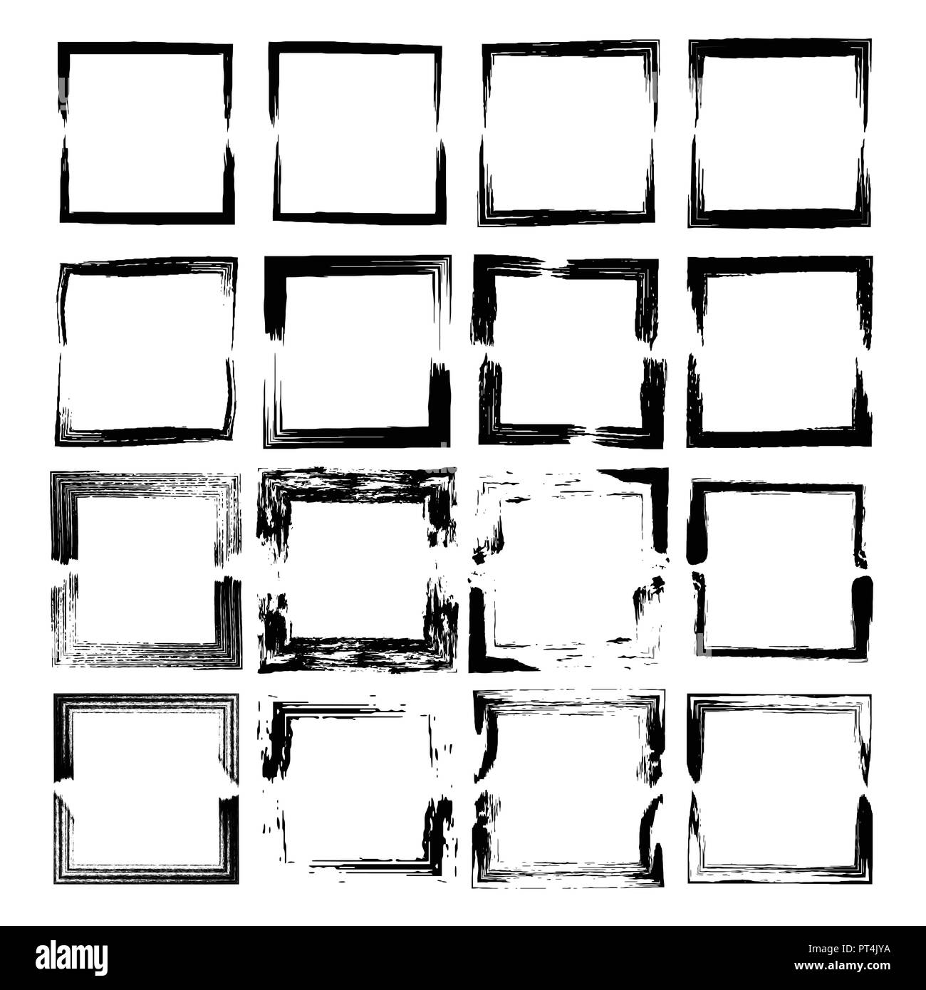 Satz von schwarzen Quadrat grunge Frames. Sammlung von geometrischen Rechteck leer Grenzen. Vector Illustration. Stock Vektor