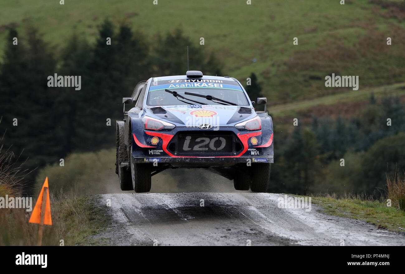 Hyundai Thiery Neuville auf der Sweet Lamb Stage am dritten Tag der DayInsure Wales Rally GB. DRÜCKEN SIE VERBANDSFOTO. Bilddatum: Samstag, 6. Oktober 2018. Siehe PA Story AUTO Rally. Bildnachweis sollte lauten: David Davies/PA Wire. Stockfoto