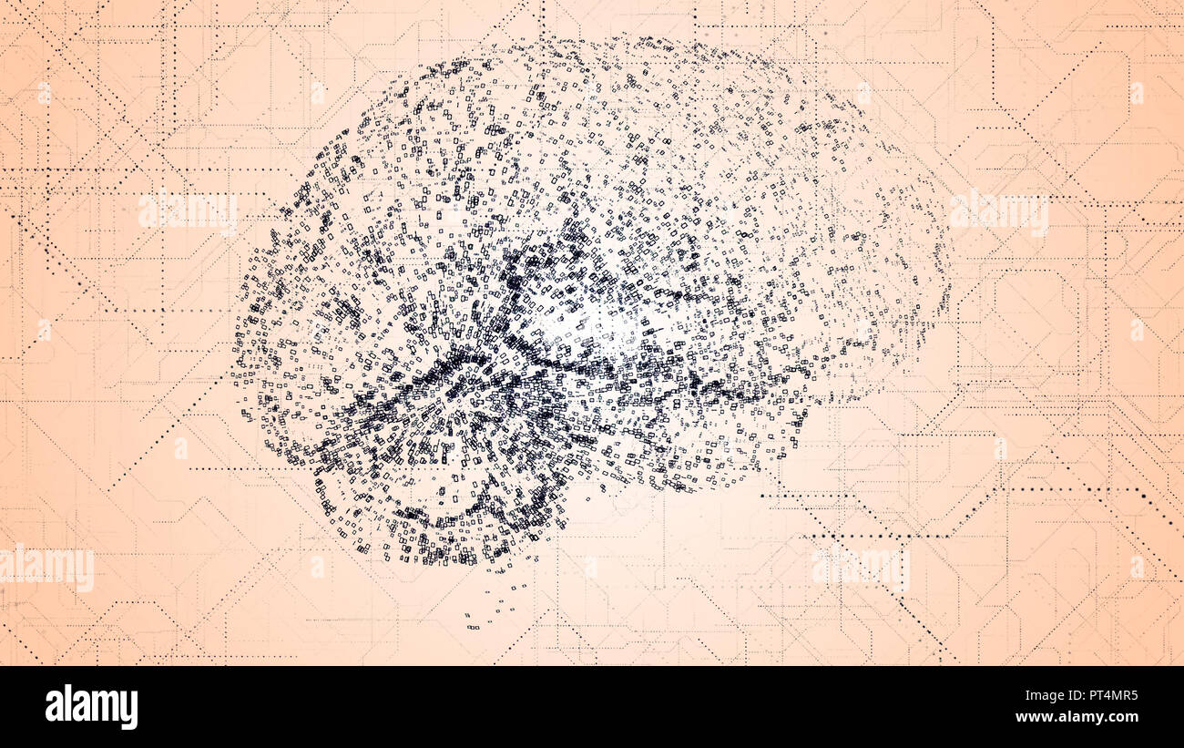 Digitale künstliche Intelligenz dunkelblau Gehirn erscheint in binären Daten scannen Stockfoto