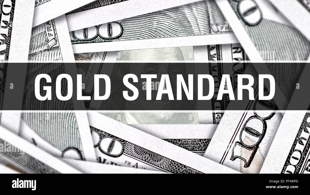 Gold Standard Closeup Konzept. Amerikanische Dollar Bargeld, 3D-Rendering. Gold Standard bei Dollar Banknote. Finanzielle USA Geld banknote Kommerzielle mon Stockfoto