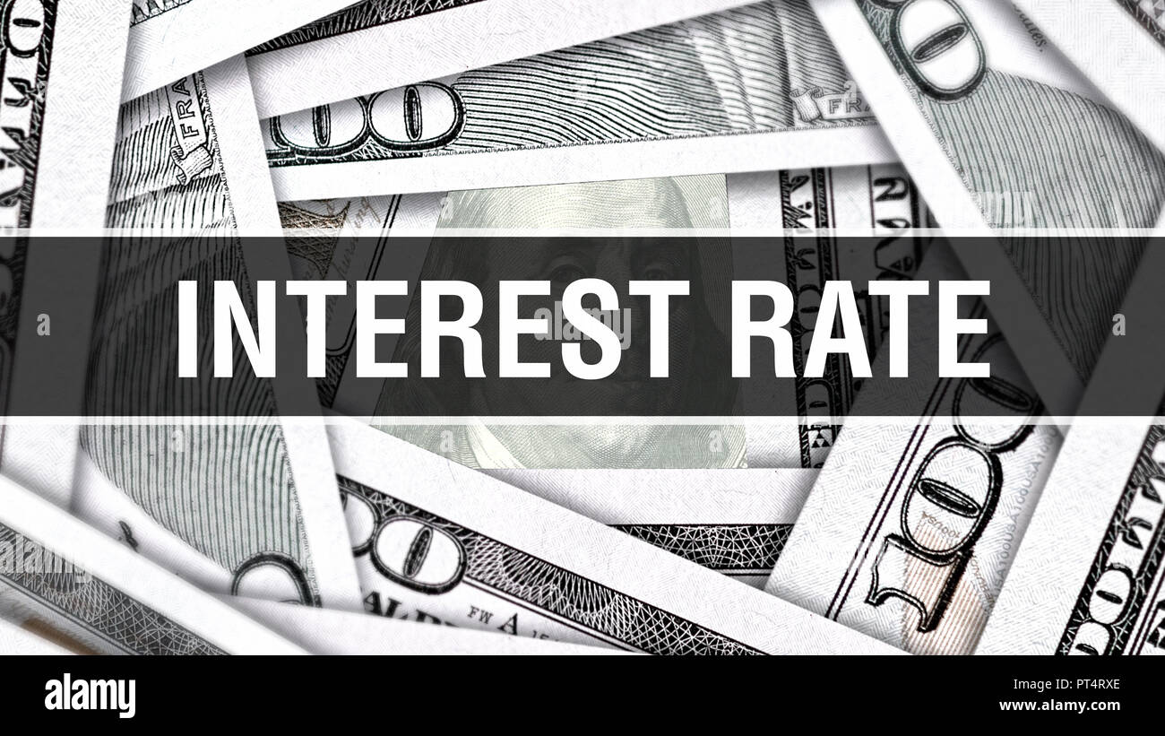 Zinssatz Closeup Konzept. Amerikanische Dollar Bargeld, 3D-Rendering. Zinssatz, bei Dollar Banknote. Finanzielle USA Geld banknote Kommerzielle mon Stockfoto