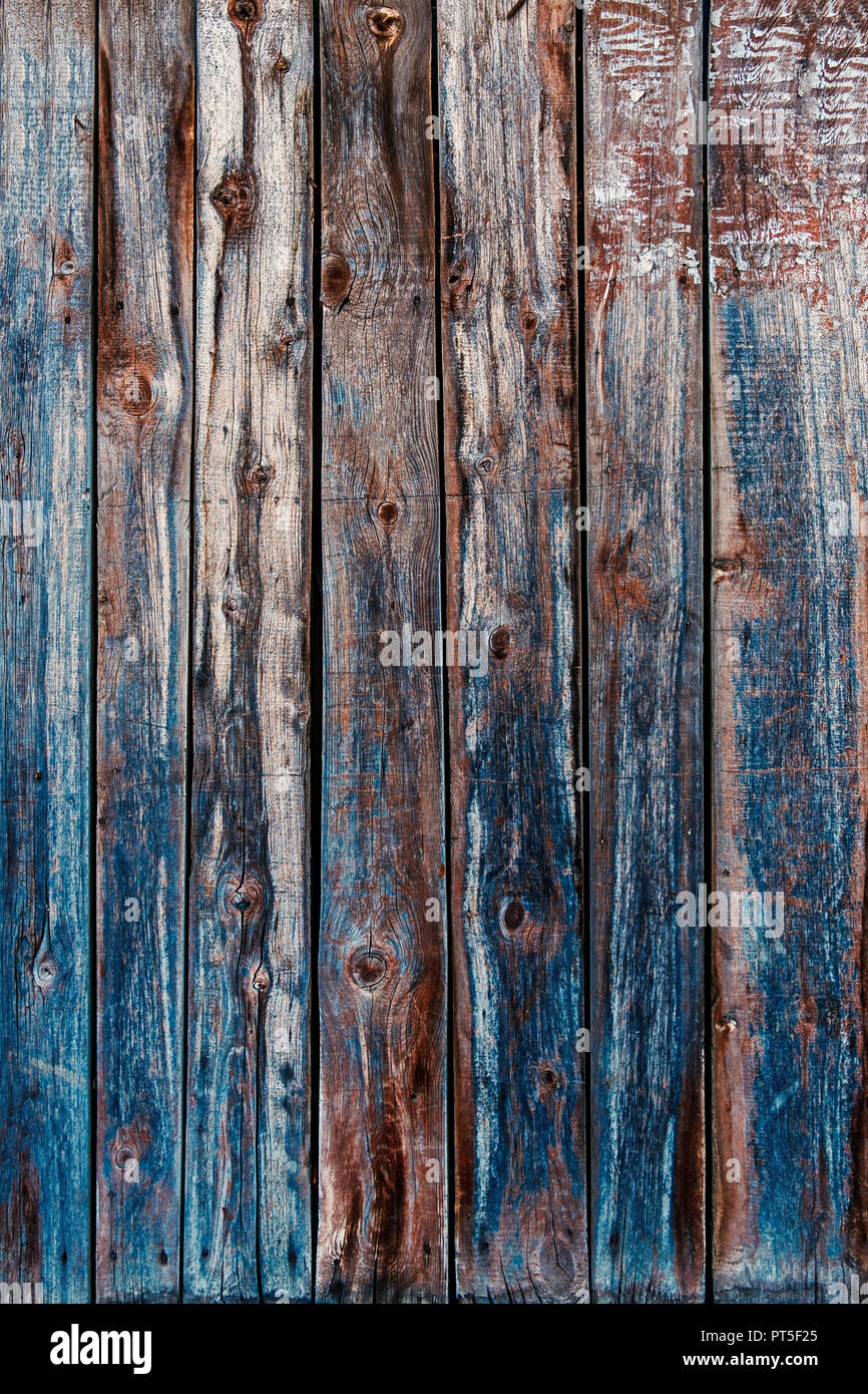 Altes holz plank Textur Hintergrund mit Flecken der Peeling bläuliche Farbe. Stockfoto