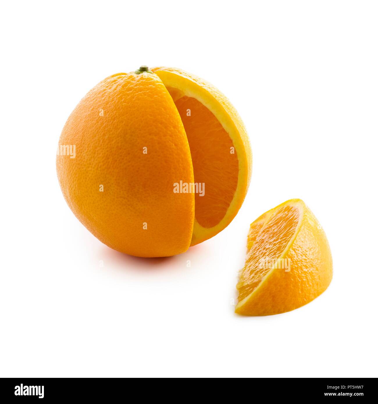 Orange segment Schneiden von Orange. Stockfoto