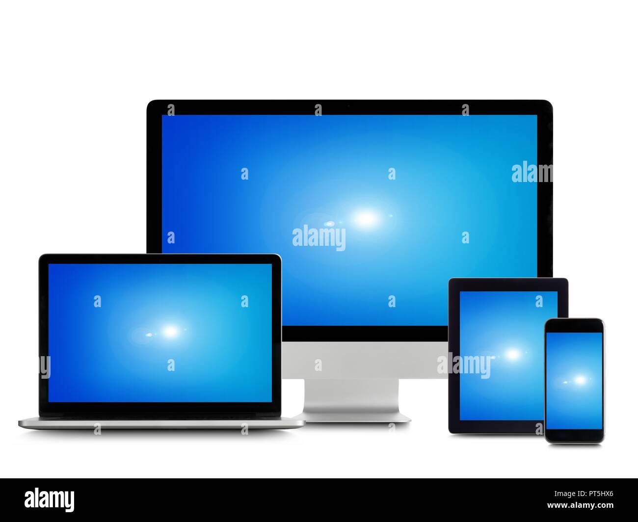 Blue Screens auf digitalen Geräten. Stockfoto
