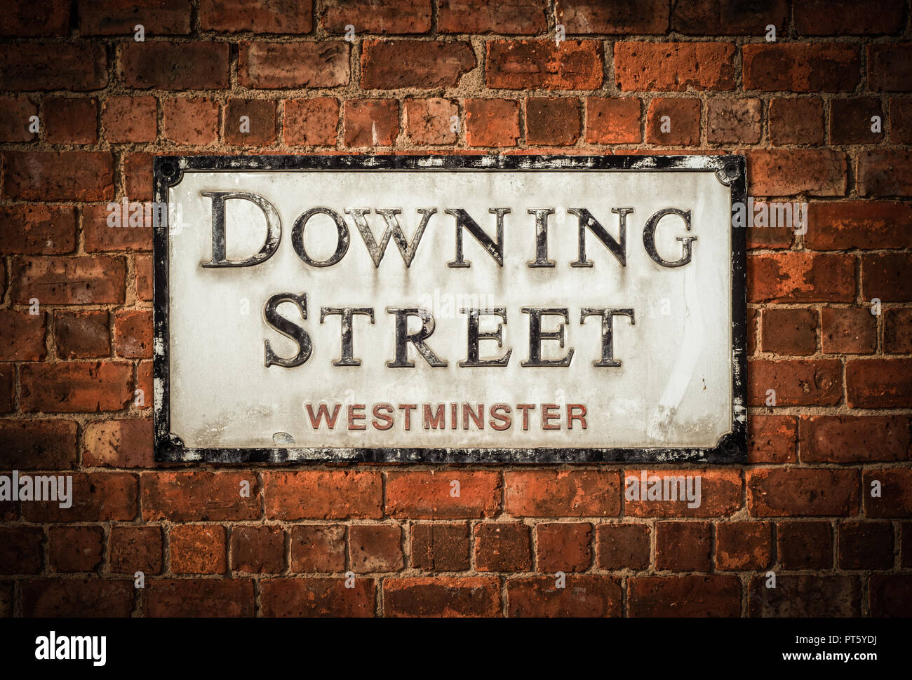 Ein Zeichen für die Downing Street, offizielle Residenz des britischen Premierministers in Westminster, London Stockfoto