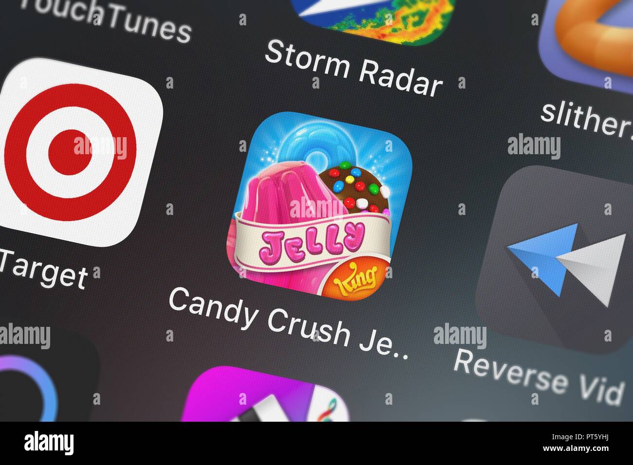 London, Vereinigtes Königreich - Oktober 06, 2018: Screenshot der mobile App Candy Crush Jelly Saga von King. Stockfoto