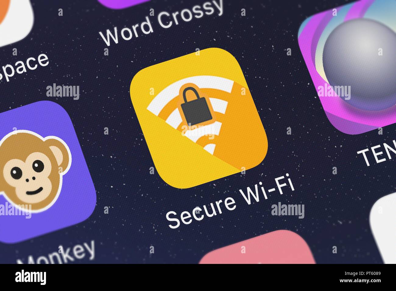 London, Großbritannien, Oktober 06, 2018: Die sichere WLAN mobile App von Sprint auf einem iPhone Bildschirm. Stockfoto