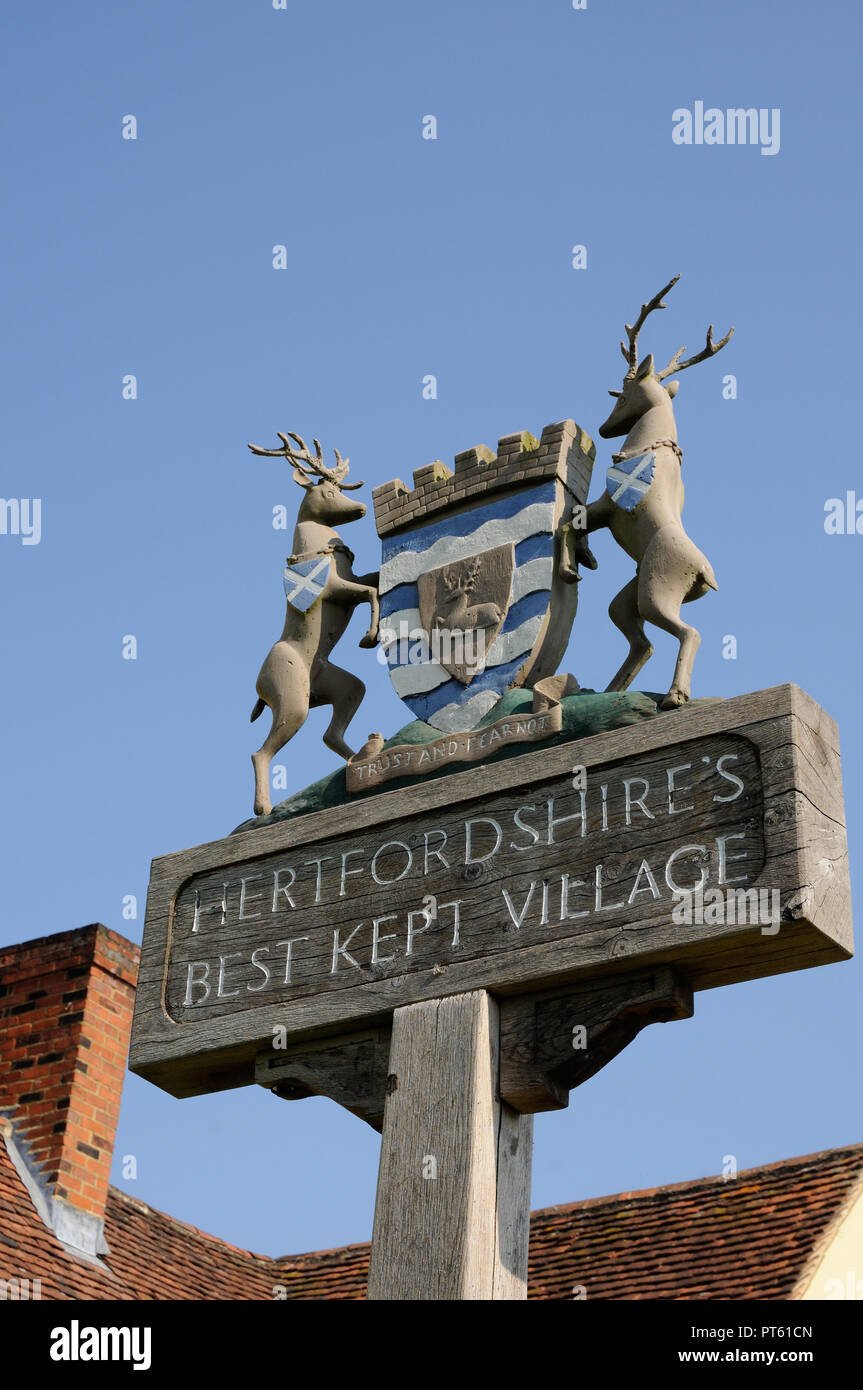 Hertfordshire Beste Gehaltene Ortsschild, viel Hadham, Hertfordshire Stockfoto