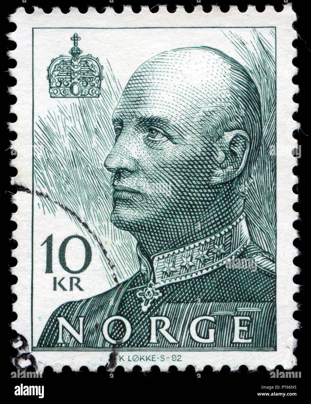 Poststempel Stempel aus Norwegen 1993 im Königin Sonja und König Harald V Serie ausgegeben Stockfoto