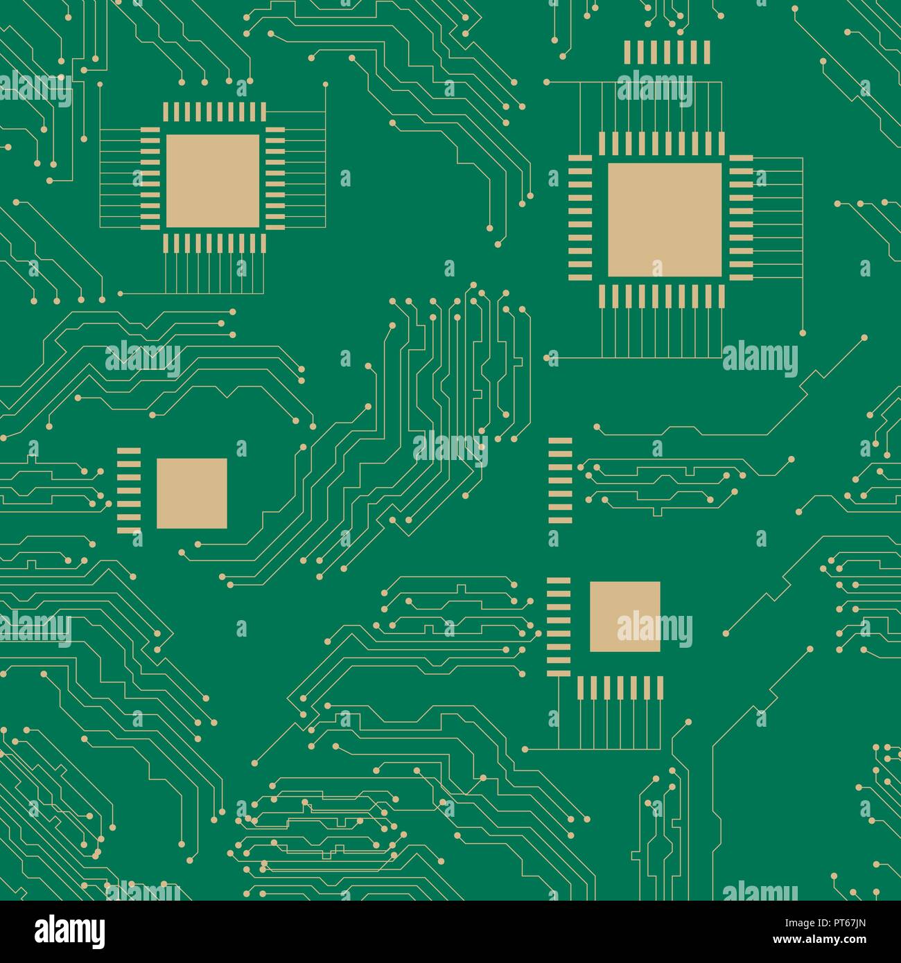 Microcircuit. Abstract techno Hintergrund. Nahtlose Muster. Grüner Hintergrund Kupfer Elemente Stock Vektor