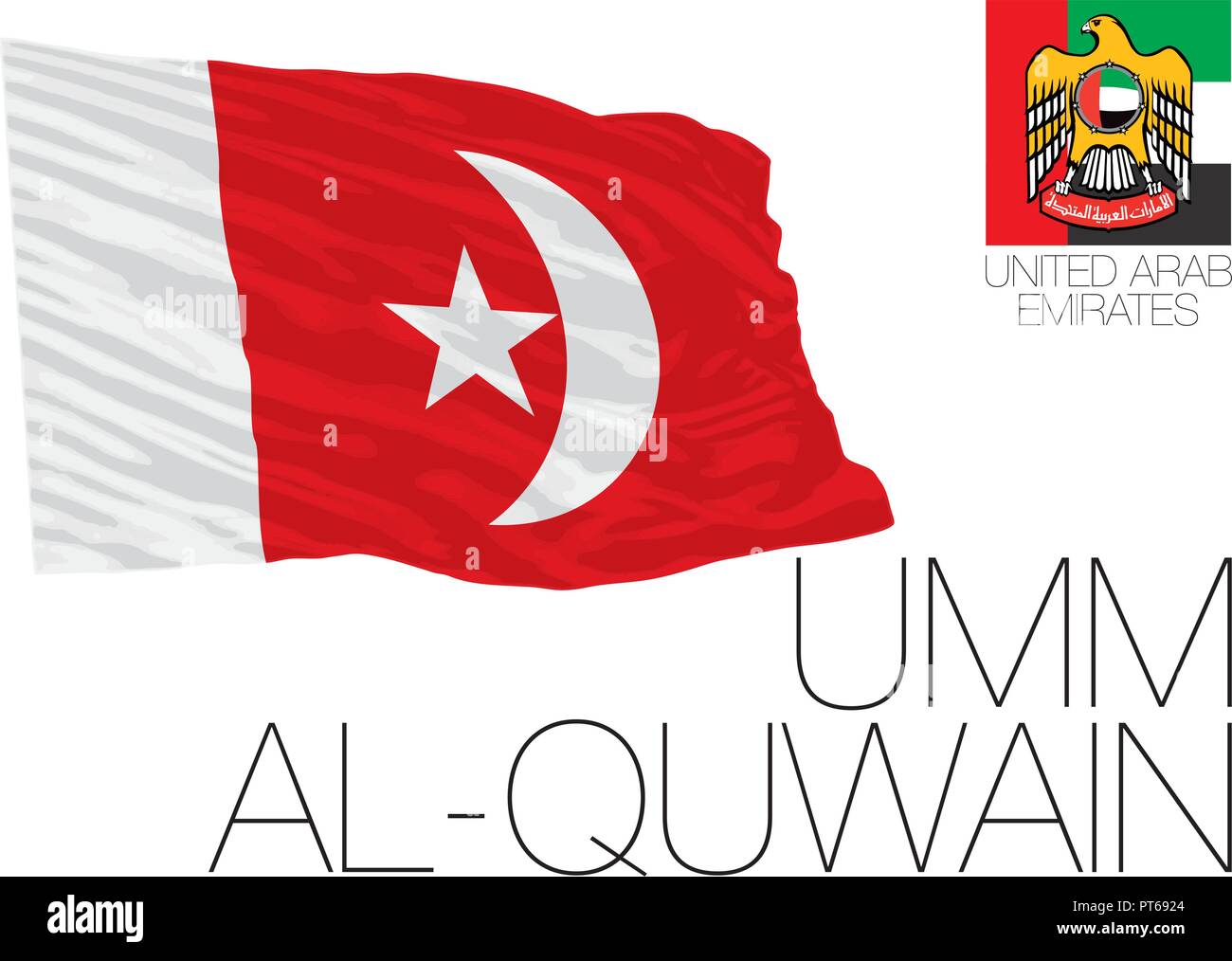 Umm Al Quwain, Vereinigte Arabische Emirate offizielle und regionale Fahnen, Vektor, Abbildung Stock Vektor