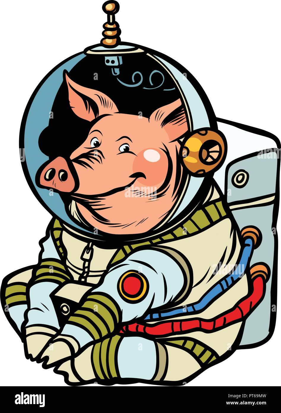 Schwein astronaut Charakter. Chinesisches neues Jahr des Schweins. Comic cartoon Pop Art retro Vektor illustration Stock Vektor