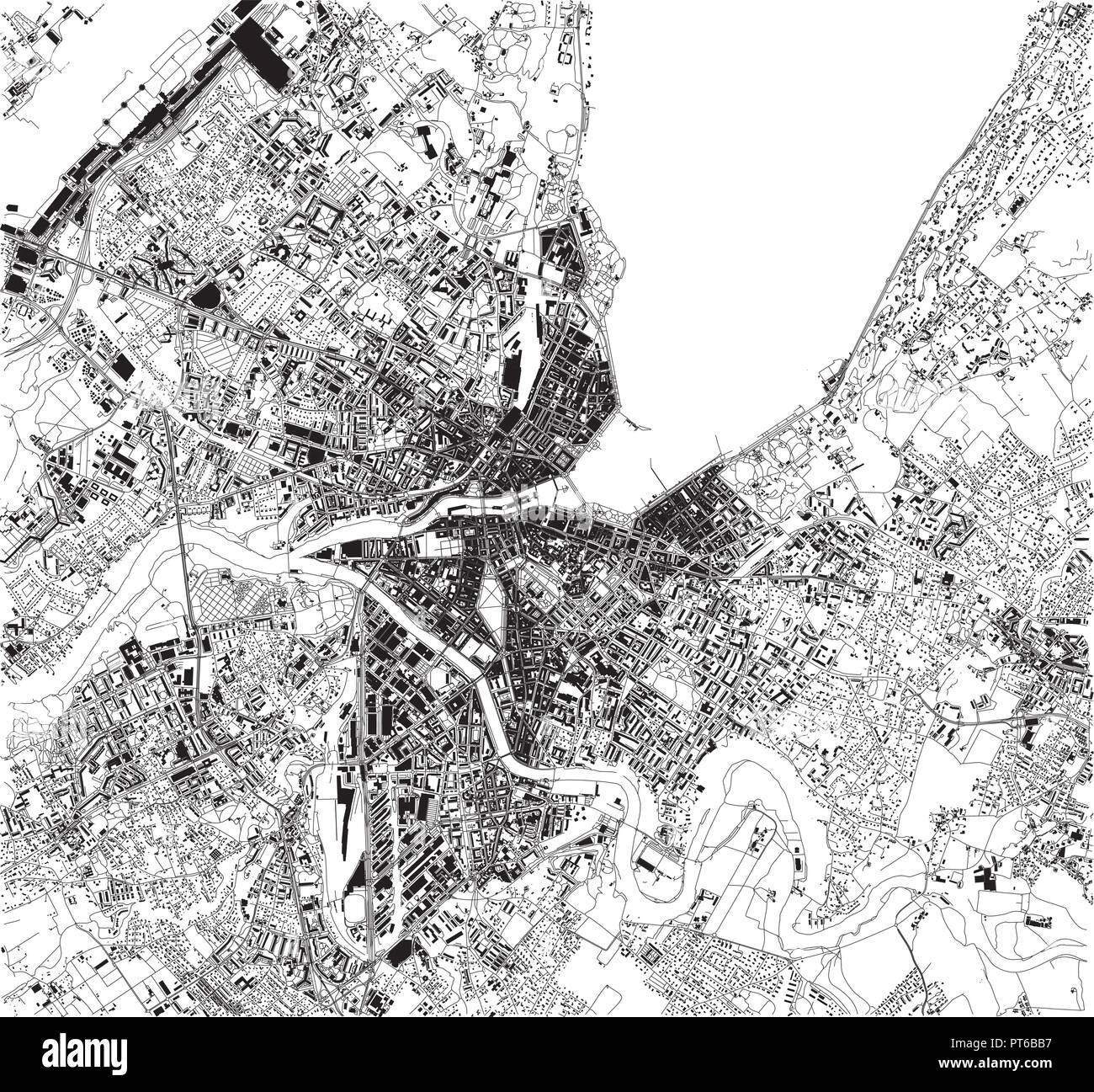 Satelliten Karte von Genf, in der Schweiz, in den Straßen der Stadt. Stadtplan, Stadtzentrum Stock Vektor