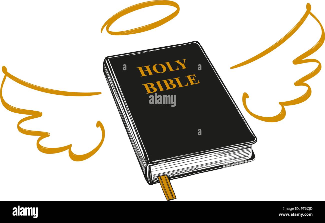 Heilige Bibel mit Flügeln und Heiligenschein Evangelium, die Lehre des Christentums, Symbol des Christentums Hand gezeichnet Vektor-illustration Skizze Stock Vektor