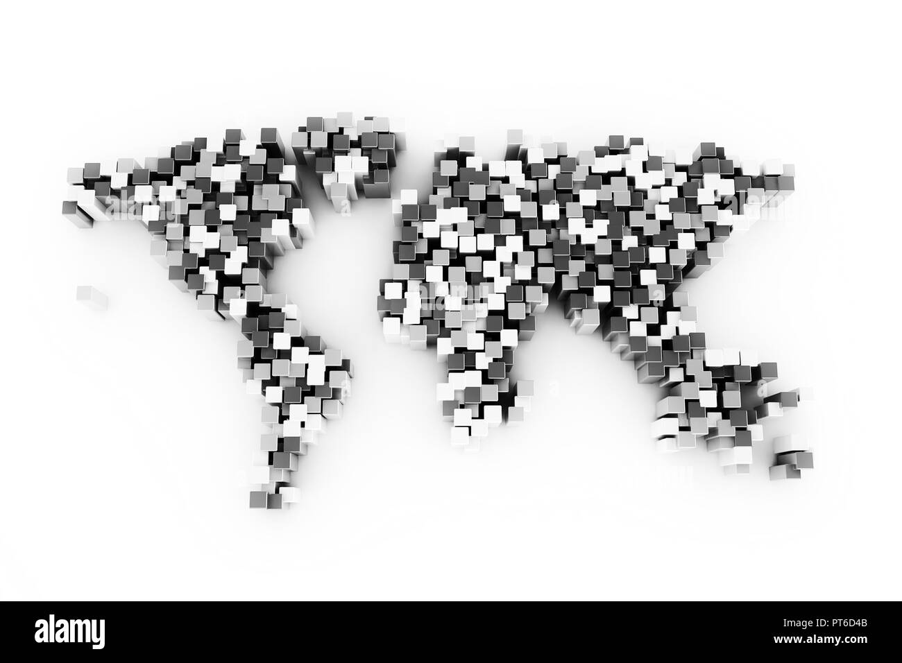 Welt Karte digital aus 3D-Würfel auf weißem Hintergrund Stockfoto