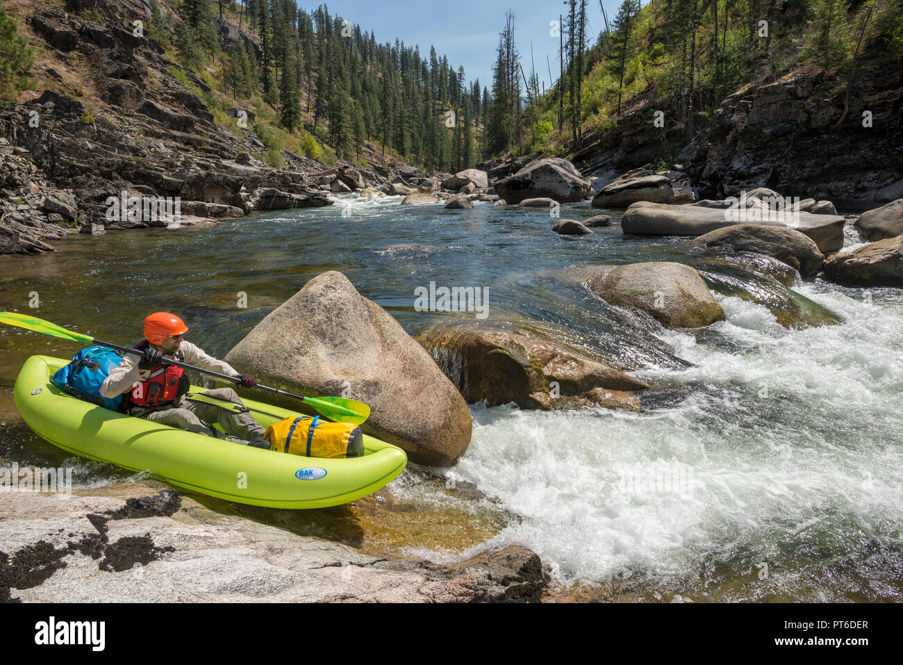 "Sneak" auf Doppel drop Schnelle, Selway River, Idaho. Stockfoto