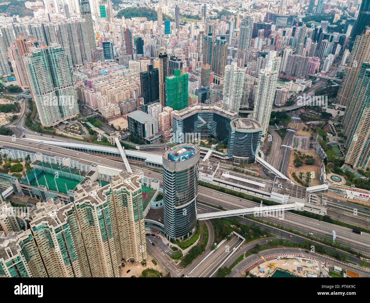 Luftaufnahme der Insel Hong Kong und Kowloon Stockfoto
